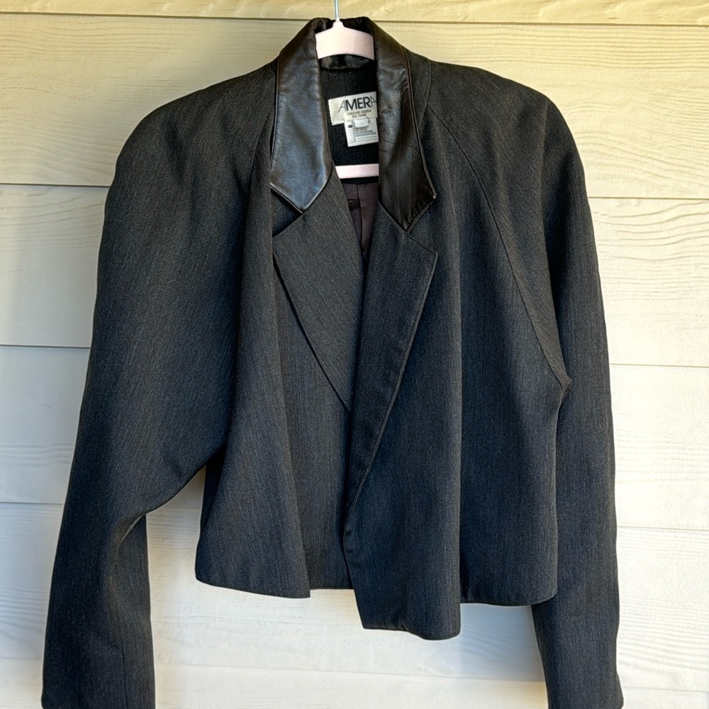 AMERA couture design Jacket ~ Waist length Bolero with leather collar.